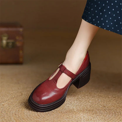 Women's Block Heel Mary Jane Pumps Round Toe Strap