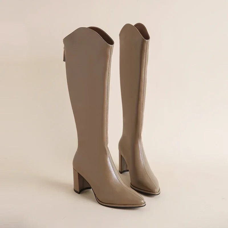Women's Knee High Boots Side Zip Block Heel