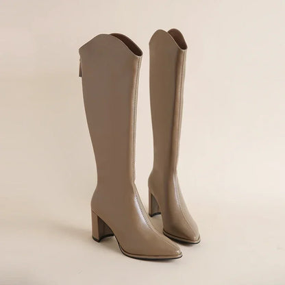 Women's Knee High Boots Side Zip Block Heel