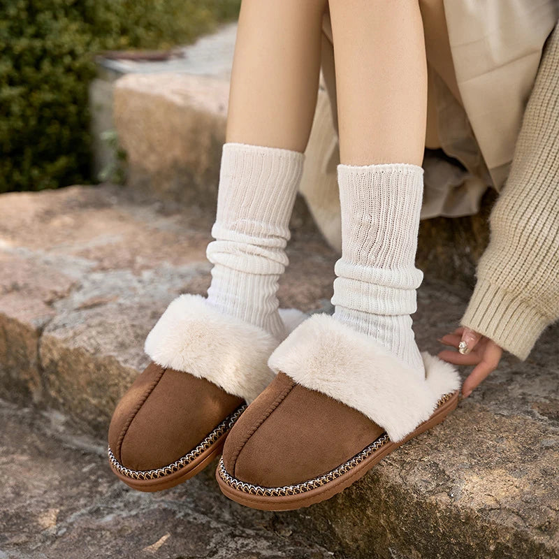 Women's Plush Slippers Soft Fur Lining Warm Beige - Fashinoza