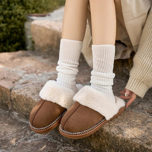 Women's Plush Slippers Soft Fur Lining Warm Beige - Fashinoza
