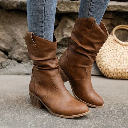 Women's Slouchy Block Heel Mid Calf Boots