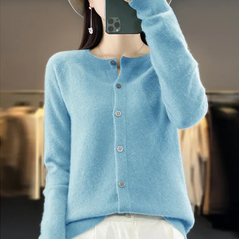 Women's Crewneck Cardigan Button Up