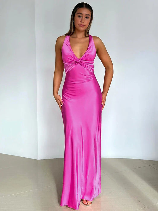 Women's Sleeveless Halter Neck Evening Gown - Fashinoza