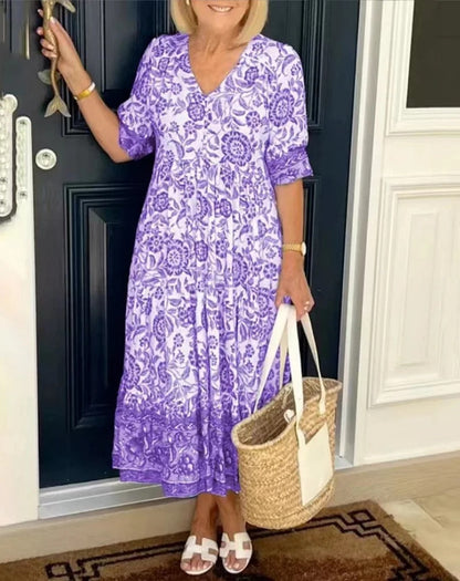 Women's Midi Boho Dress Short Sleeve Loose Fit