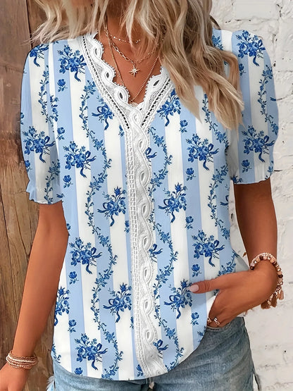 Women's Floral Lace V-Neck Blouse