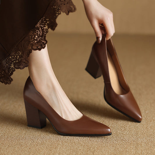 Women's Pointed Toe Pumps Block Heel Slip On Shoes - Fashinoza