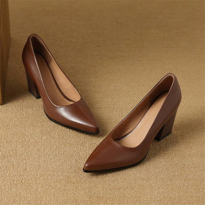 Women's Pointed Toe Pumps Block Heel Slip On Shoes