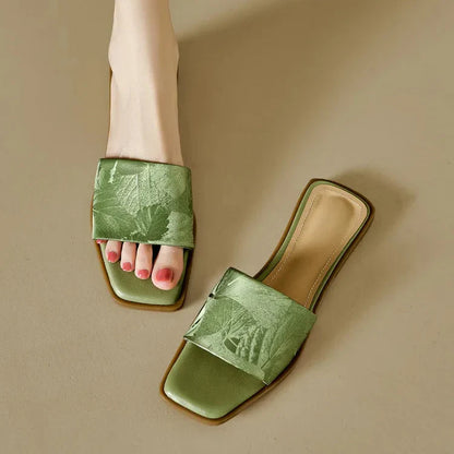 Women's Floral Sandals Square Toe Embossed