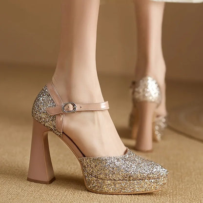 Women's Sparkle Platform High Heels - 
Fashinoza