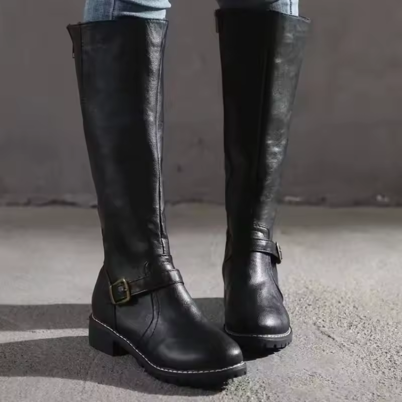 Women's Slip On Boots Buckle Strap