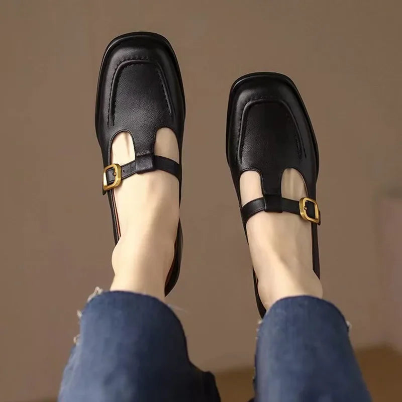 Women's T-Strap Mary Jane Square Toe Low Heel Shoes