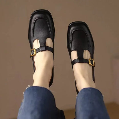 Women's T-Strap Mary Jane Square Toe Low Heel Shoes