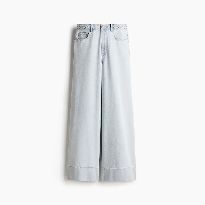 Women's Wide Leg Denim Trousers Low Waist Blue