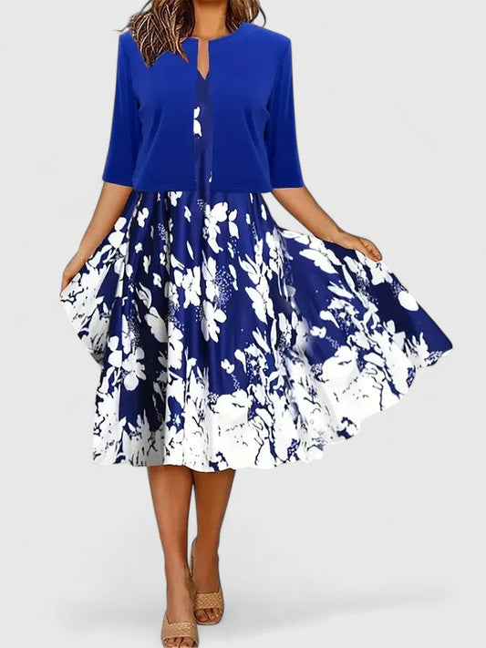 Women's Floral Midi Dress 3/4 Sleeve A-Line - Fashinoza
