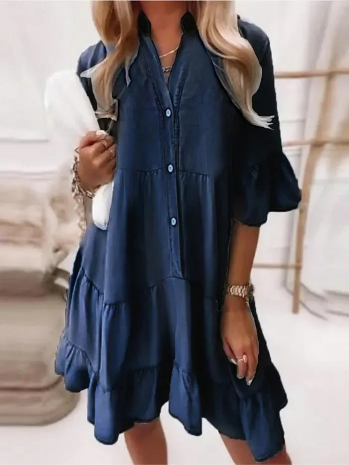 Women's Ruffle Mini Dress Button Down
