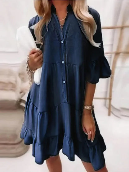 Women's Ruffle Mini Dress Button Down