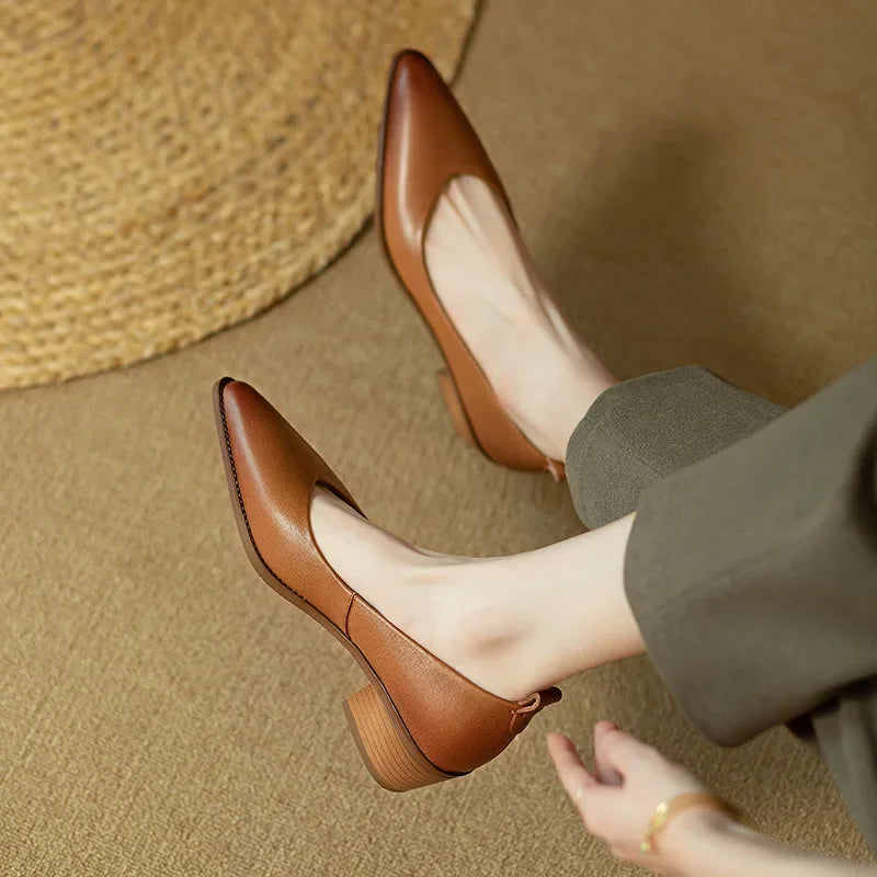 Women's Pointed Toe Block Heel Pumps Slip On Work Shoes