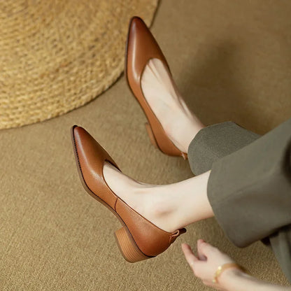 Women's Pointed Toe Block Heel Pumps Slip On Work Shoes