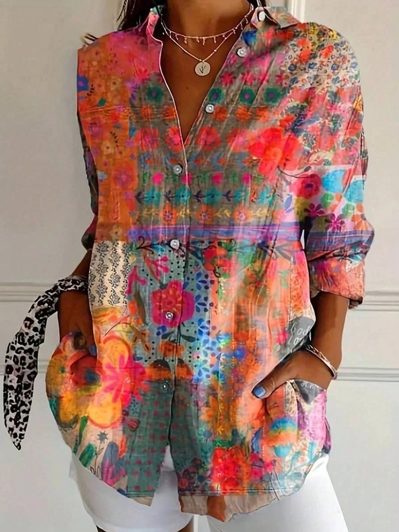Women's Printed Button-Front Blouse