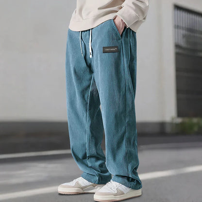 Men's Straight Leg Ribbed Pants Drawstring Waist