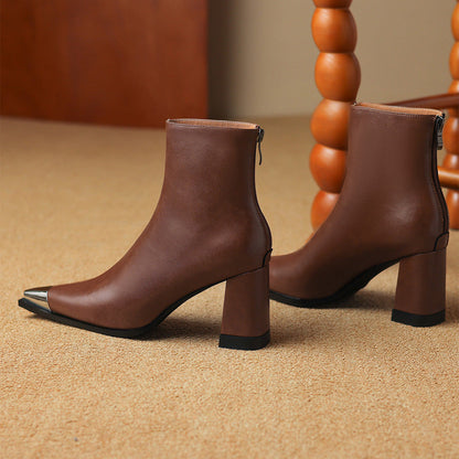 Women's Block Heel Boots Pointed Toe Closed