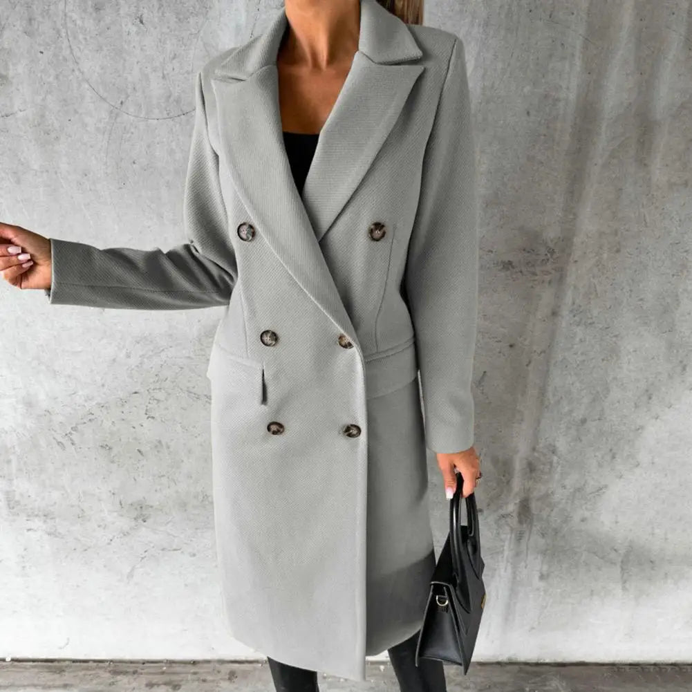Women's Double-Breasted Trench Coat Long Button Cuffs