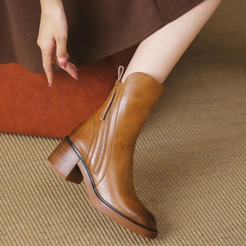 Women's Ankle Boots Zipper Block Heel Design