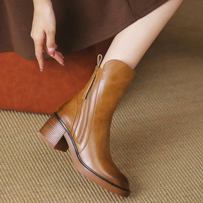 Women's Ankle Boots Zipper Block Heel Design