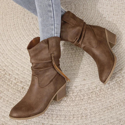 Women's Block Heel Boots Side Tie