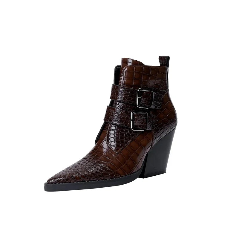 Women's Pointed Toe Boots Buckle Strap Detail