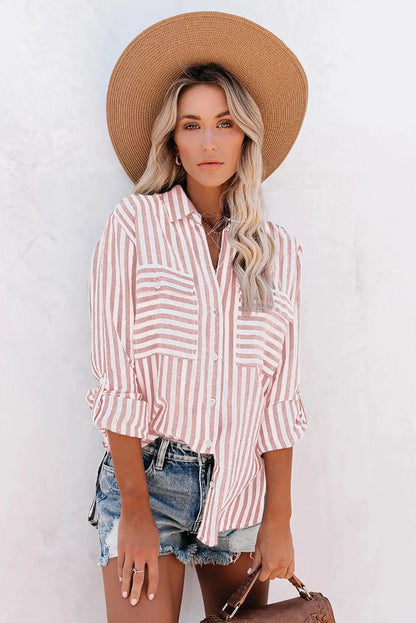 Grace | Women Summer Striped Button Down Blouse