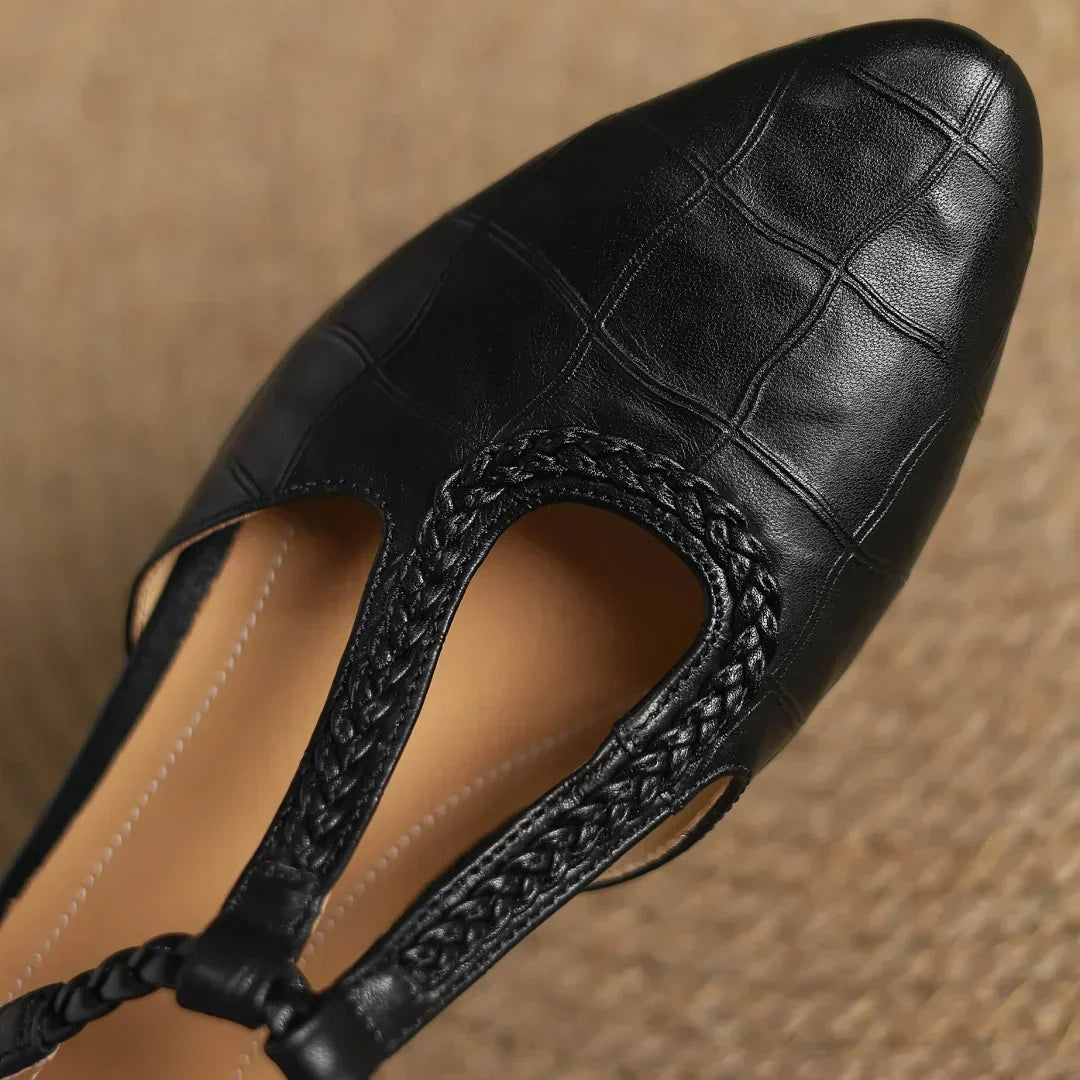 Women's Leather Mary Jane Flats Pointed Toe