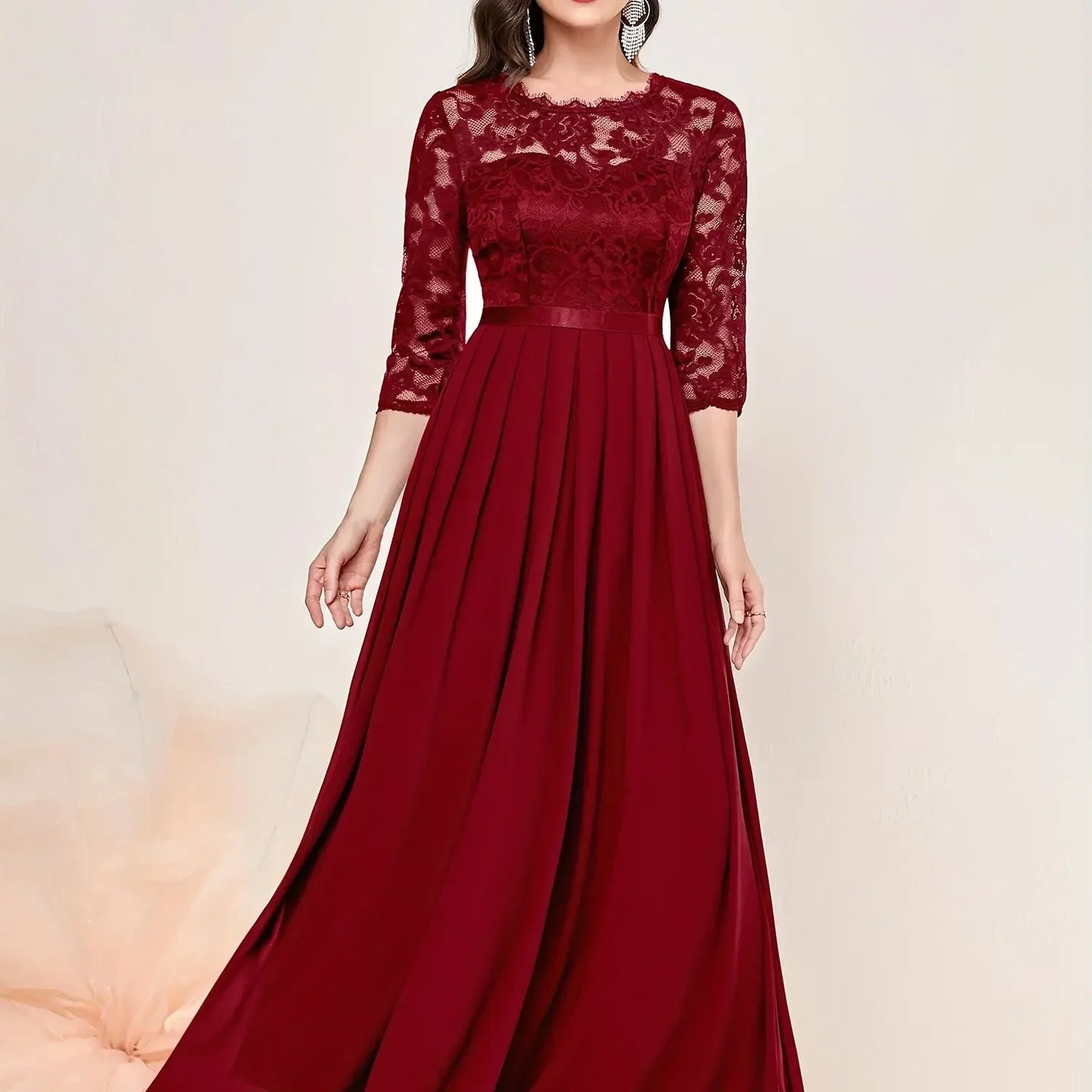 Women's Lace Formal Evening Dress Quarter Sleeve