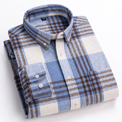 Men's Plaid Button Shirt Pointed Collar Chest Pocket