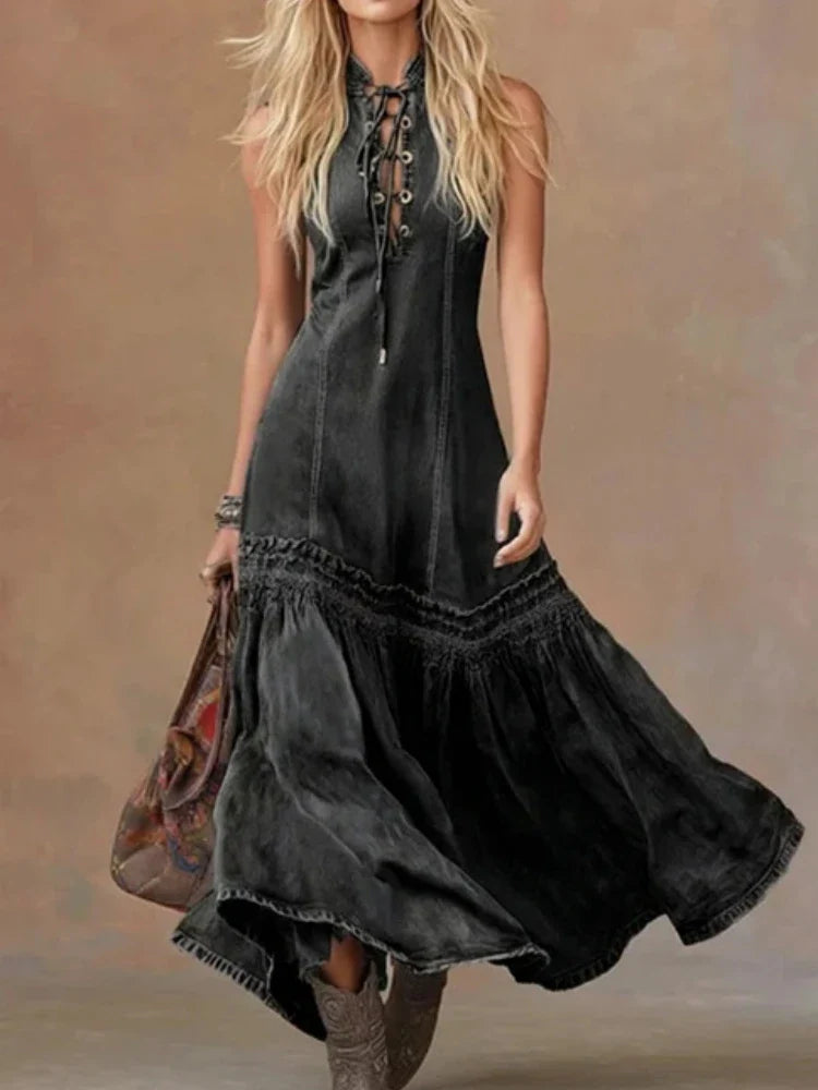 Women's Vintage Denim Maxi Dress
