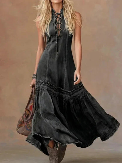 Women's Vintage Denim Maxi Dress
