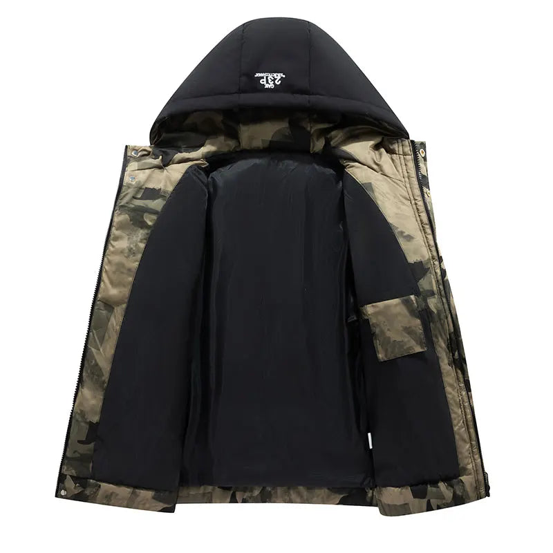 Men's Winter Parkas Windproof Jacket With Hood Multi-Pocket