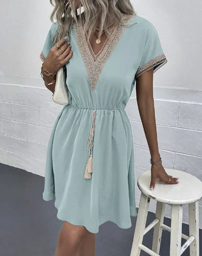 Women's V Neck Boho Flowy Dress Casual