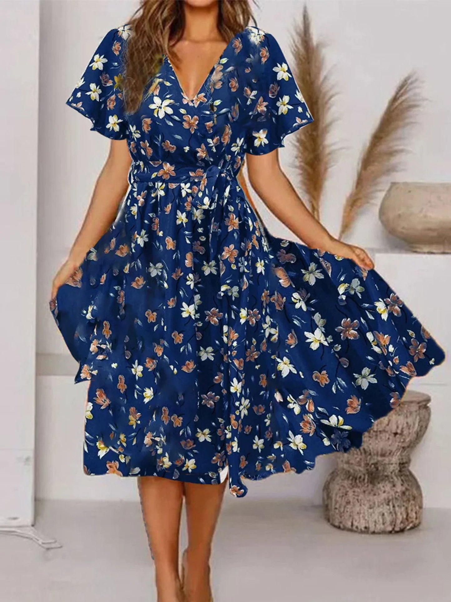 Evy Women's Midi Dress Floral Print - 
Fashinoza