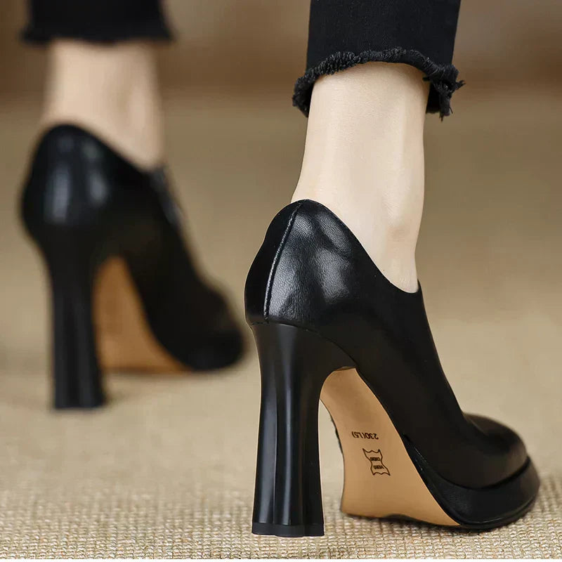 Giselle Women's Block Heel Pumps Side Zipper