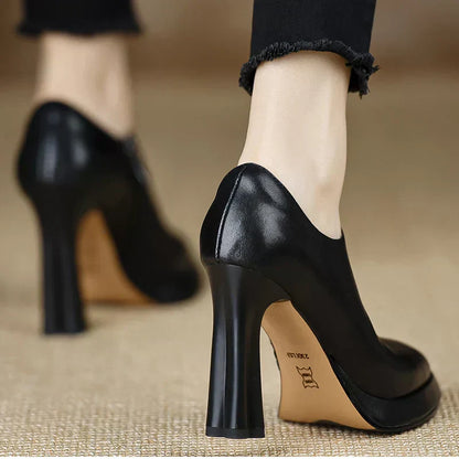 Giselle Women's Block Heel Pumps Side Zipper