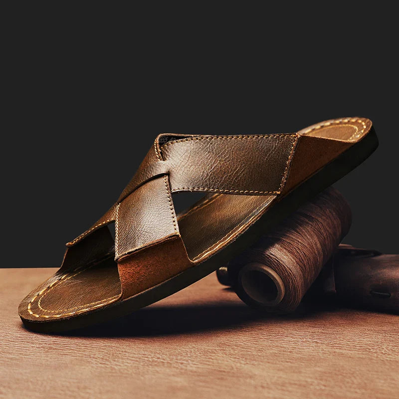 Naxos Women's Leather Slide Sandal - 
Fashinoza