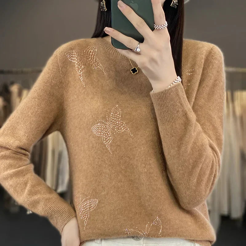 Women's Patterned Sweater Butterfly Design