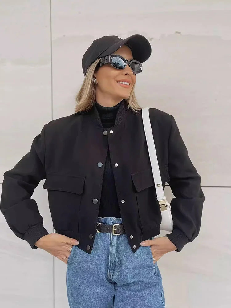 Women's Bomber Jacket Lightweight Cotton Button Front