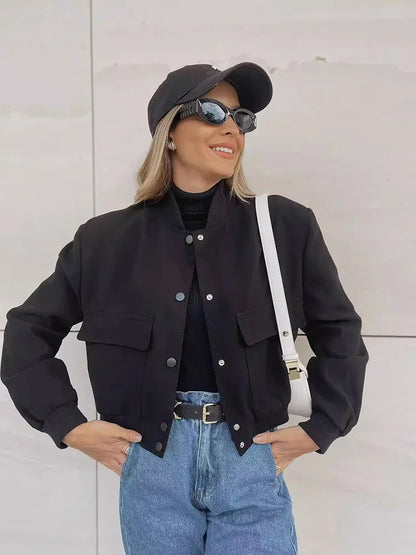 Women's Bomber Jacket Lightweight Cotton Button Front