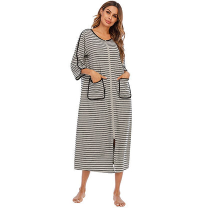 Women's Hooded Fleece Nightdress Zip-Up