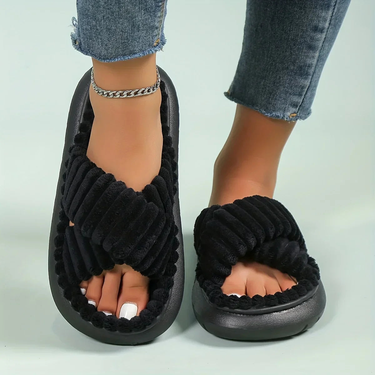 Women's Plush Slippers Open Toe Soft Cushioned Sole