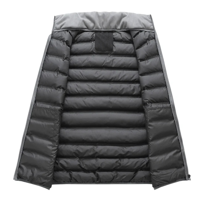 Men's Down Vest Sleeveless Zipper Windproof Solid Black