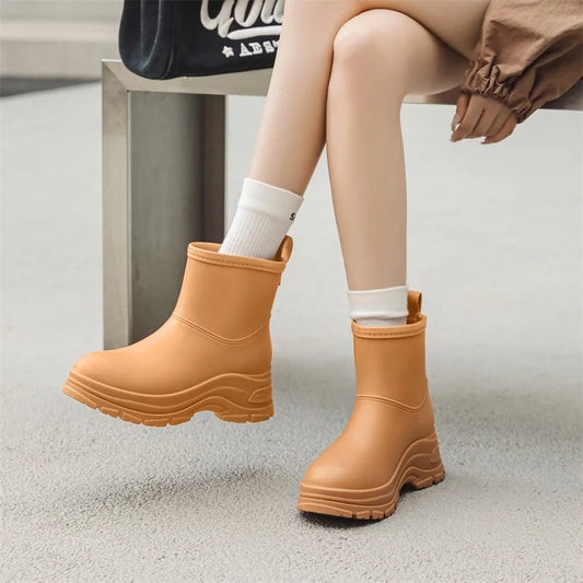 Women's Waterproof Mid-Calf Boots Thick Outsole Slip-Resistant - Fashinoza